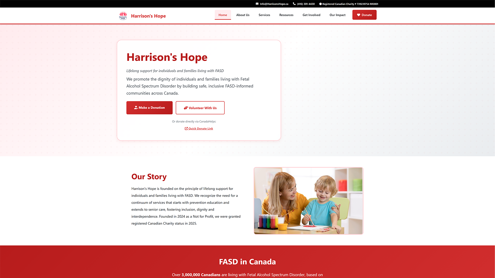 Harrison's Hope charity website screenshot